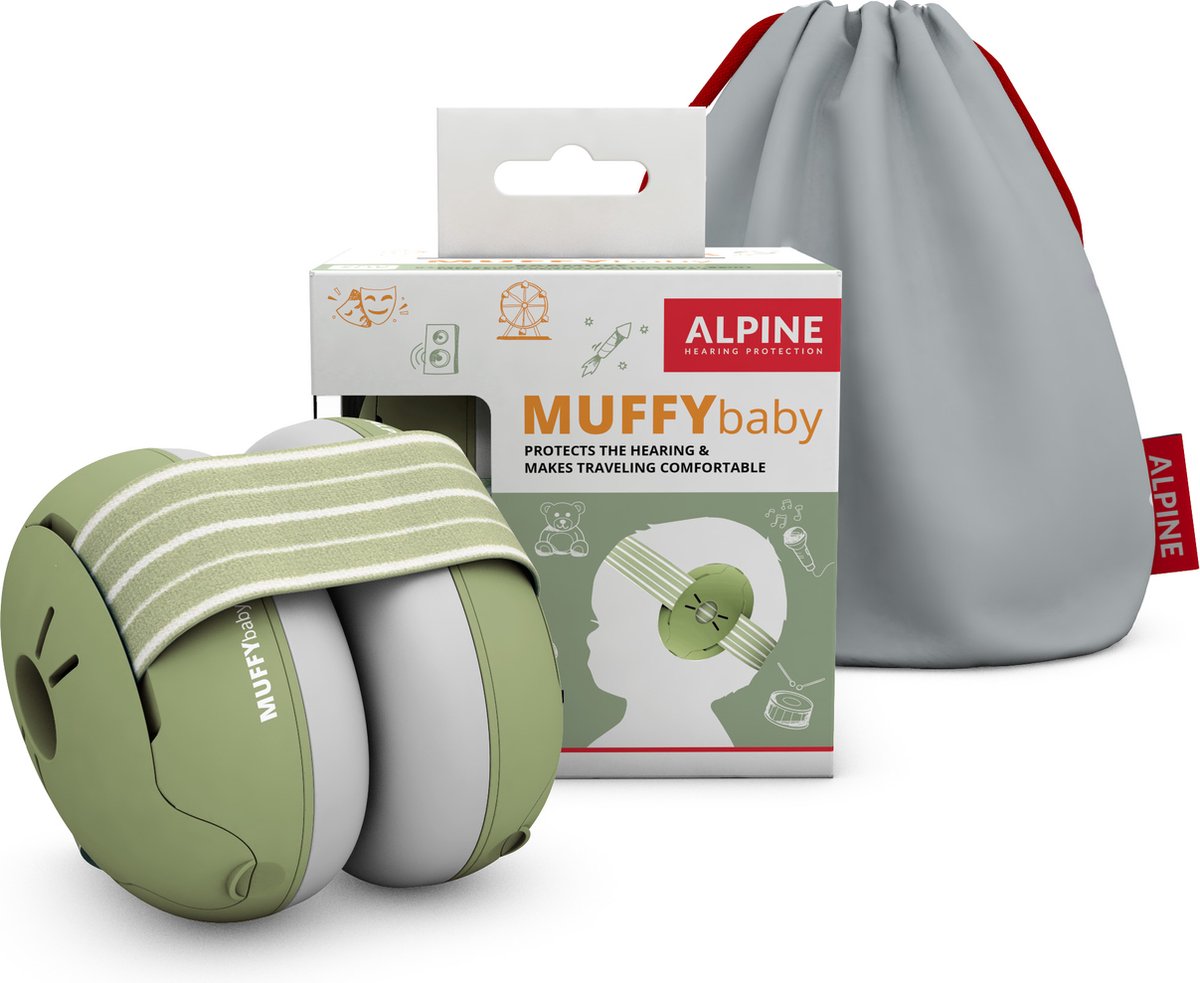 Alpine Muffy Baby Gehoorbescherming (12-36 Maanden) - Gecertificeerde Koptelefoon Baby - Verstelbare Oorbeschermers voor Baby en Peuter - 23 dB Demping - Groen