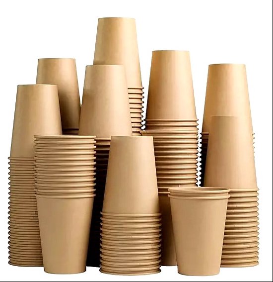 500 stuks x Houten wegwerp bestek set eco/milieubewust - 100 kartonnen borden 23cm + 100 kartonnen bekers 240ml+ 100 Vorken 16cm+100 messen 16cm+ 100 bio servetten lime 33x33cm van Merkloos — afbeelding 2