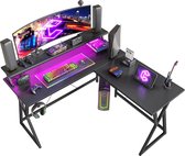 Stack Gaming Bureau 130 x 130 cm met LED Strip & Dubbellaags Desktop, L-vormige Computer Bureau Koolstofvezel Surface Gaming PC Tafel met Monitor Stand HMTM-GD-L-SL