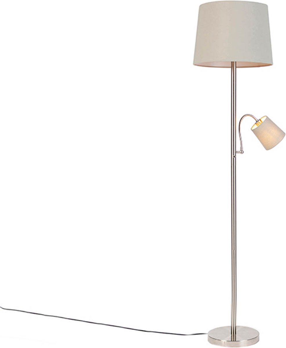 QAZQA retro - Klassieke Dimbare LED Smart Vloerlamp | Staande Lamp met flexarm incl. wifi met Dimmer - 1 lichts - H 158 cm - Grijs - Woonkamer | Slaapkamer | Keuken Grijs Smart LED