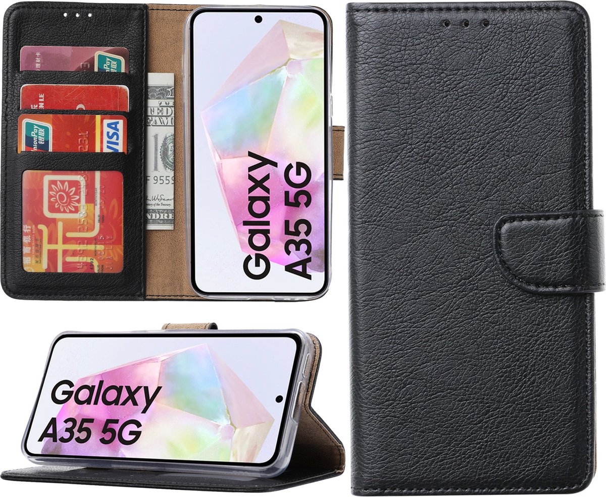 Hoesje geschikt voor Samsung Galaxy A35 bookcase met pasjeshouder - Zwart