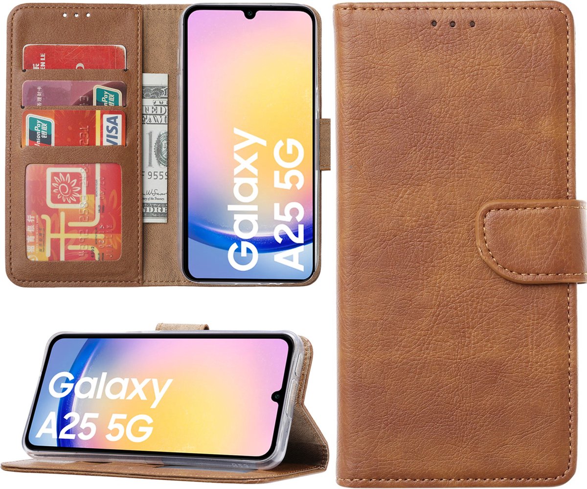 Hoesje geschikt voor Samsung Galaxy A25 bookcase met pasjeshouder - Bruin