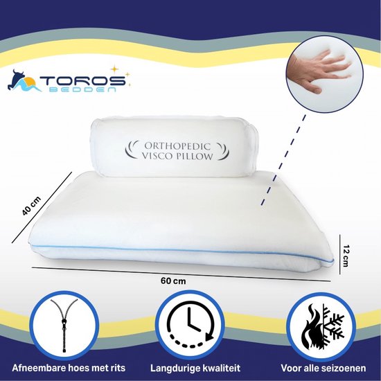 Toros Traagschuim Kussen - NASA – Hoofdkussen –Orthopedic Visco Pillow - Memory Foam