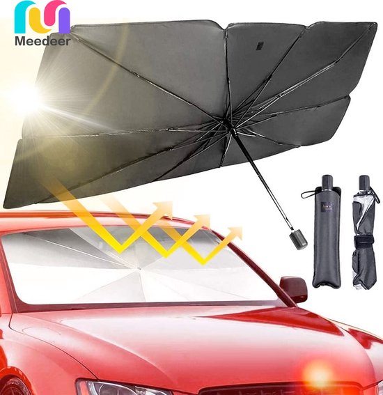 Meedeer Auto Voorruit UV-Bescherming Paraplu - Auto Voorruit Zonnescherm Paraplu - Auto Warmte-Isolatie Zonnescherm Opvouwbare - Auto Voorruit Paraplu Geschikt voor De Meeste Voertuigmodellen (140 * 80 cm)