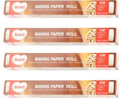 4x Bakpapier rollen - 8m x 38cm - Beschermt bakplaat en oven tegen vet - Hittebestendig tot 220°C