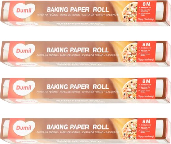 4x Bakpapier rollen - 8m x 38cm - Beschermt bakplaat en oven tegen vet - Hittebestendig tot 220°C