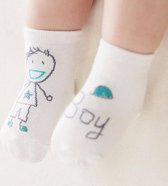 Baby Sokjes Jongen - Boy I Met Anti-Slip Onderkant I Katoenen Sokjes I Voor I Voor 12-24 maanden I Wit I 1 Paar