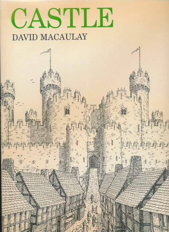 Livre 'Castle' de David Macaulay, avec un dessin d'un château médiéval et d'une petite ville.
