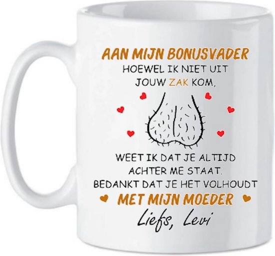 Foto: Subli print classic mok 330 ml gepersonaliseerde mok cadeautje cadeau aan mijn bonusvader hoewel ik niet uit jouw zak kom weet ik dat je altijd achter me staat bedankt dat je het volhoudt met mijn moeder mok met tekst wit tan zwart rood