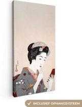 Canvas schilderij 20x40 cm - Wanddecoratie Japans - Vrouw - Make up - Vintage - Muurdecoratie woonkamer - Slaapkamer decoratie - Kamer accessoires - Schilderijen