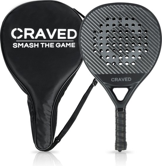 Foto: Craved padel racket elite pro inclusief padeltas carbon fiberglass zwart