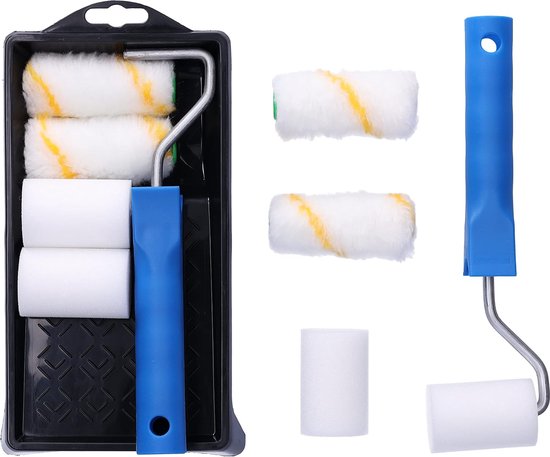 2 stuks 4/5 inch mini verfroller, kleine verfrollers voor retoucheren trim rand of hoek, extra kleine verf wollen borstels, klein schildergereedschap