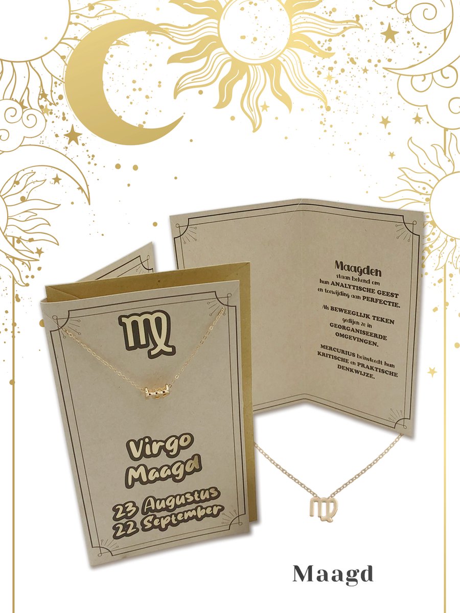 My Aura - Maagd Virgo - Sterrenbeeld - Horoscoop kaart - met Ketting - Zodiac sieraden - wenskaart met envelop - Nederlands