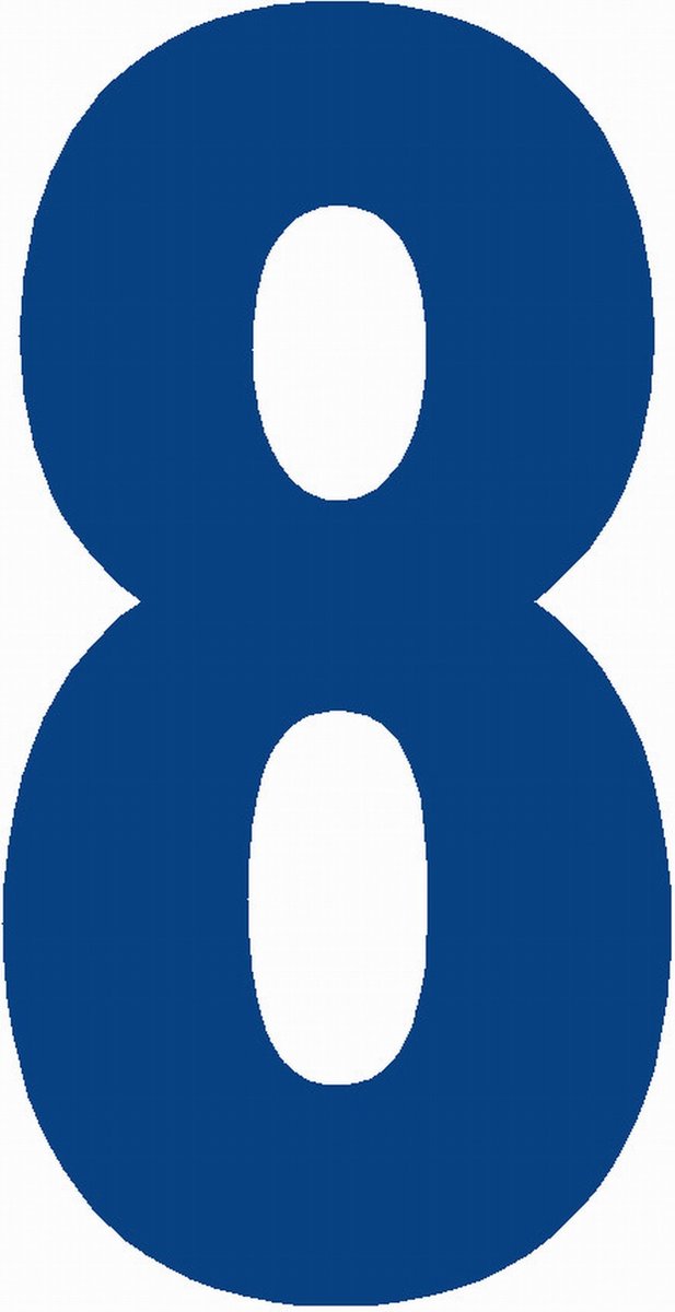 Cijfersticker nr. 8 BLAUW 10x5cm, plakcijfer, huisnummersticker, containersticker, magazijn sticker, showroom, tuincentra