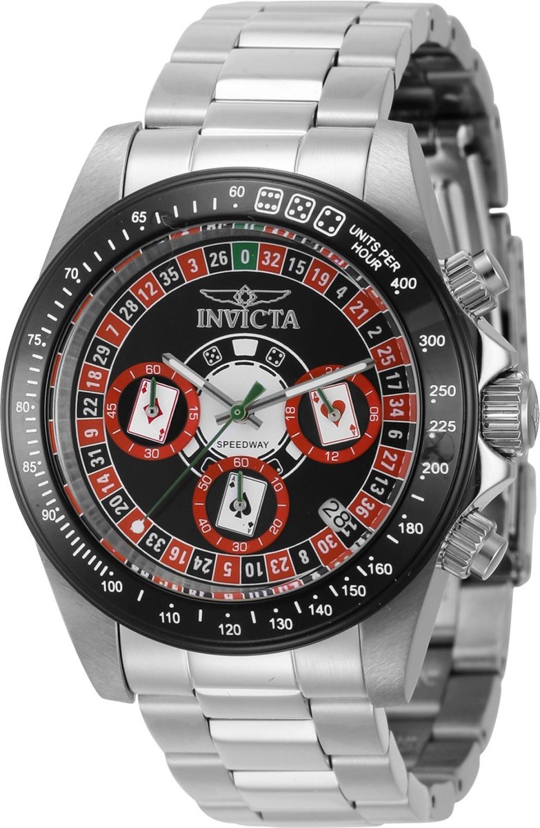 Invicta Speedway 44643 Heren Horloge - Waterdicht - Analoog - Quartz Uurwerk - Roestvrij Staal met zwarte Wijzerplaat - 39mm