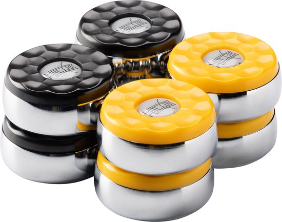 Foto: Shuffleboard pucks set 4 x zwart en 4 x geel