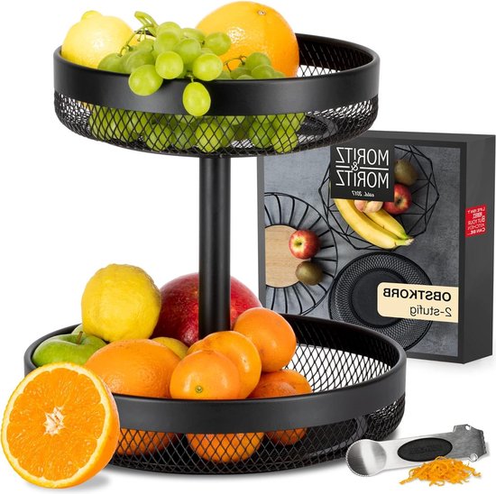Chefarone Obst Etagere 30 cm - Obstschale schwarz für länger frisches Obst - Obstkorb Metall