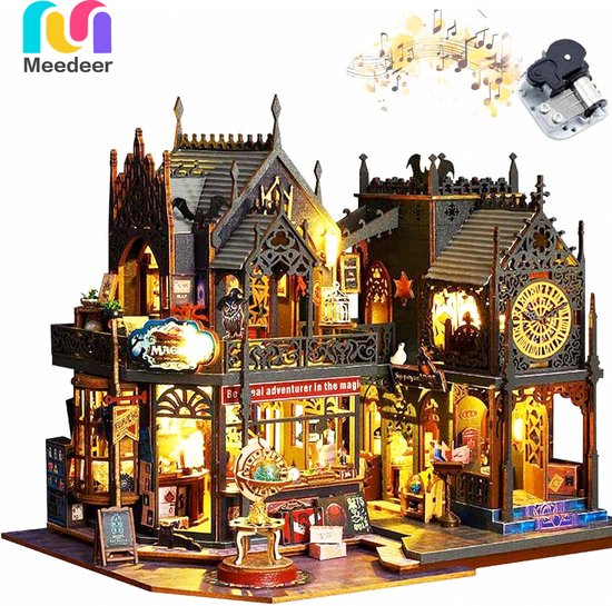 Foto: Meedeer premium diy miniatuur poppenhuis kit houten modelbouw magic 3d house magic city magisch houten poppenhuis met muziek doos led halloween handgemaakte houten creatief bouwmodel speelgoed poppenhuis voor jongens en meisjes