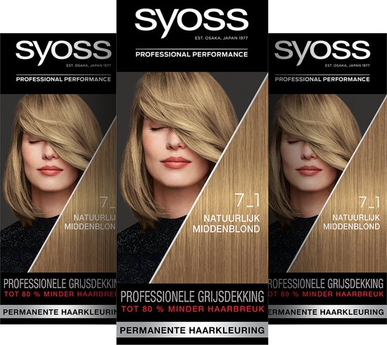 Syoss Baseline - 7-1 Natuurlijk Middenblond - Permanente Haarverf - Haarkleuring - 3 stuks