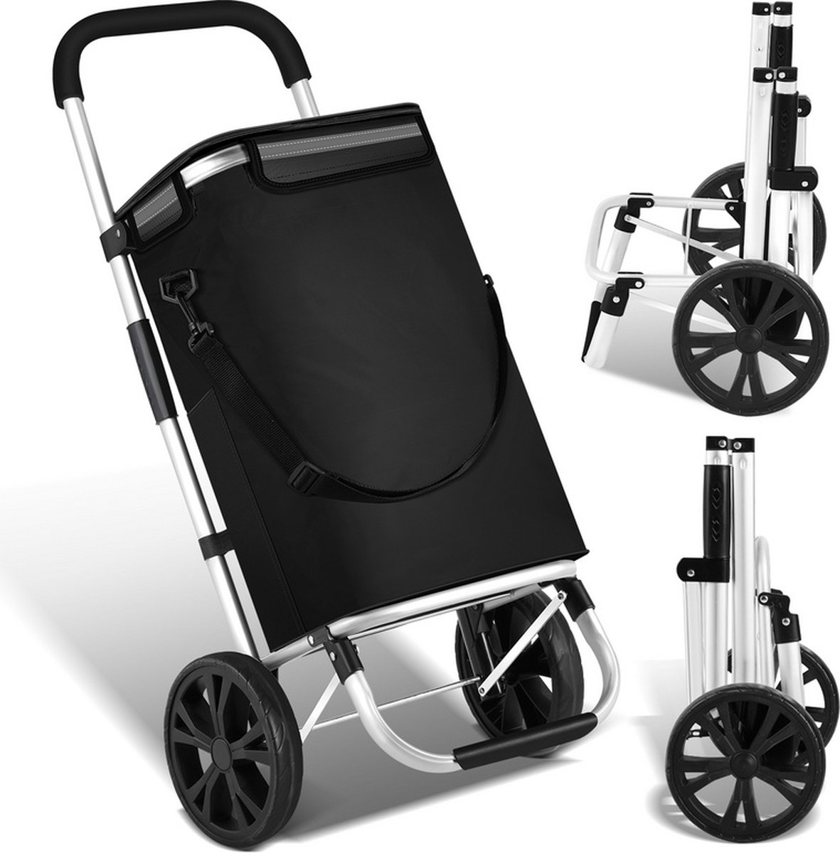 Boodschappentrolley - Boodschappenwagen - Boodschappenkar - Opvouwbaar - Grote Wielen - Afneembare Boodschappentas - Aluminium Trolley - 2 wielen - 40 Liter -Tot 40kg