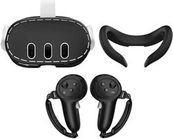 VORTEX VR 3-in-1 siliconen beschermset voor Meta Quest 3 / 3S / 2 – inclusief brilhoes, gezichtsbeschermer en controllerset met band – zweetbestendige VR-accessoires