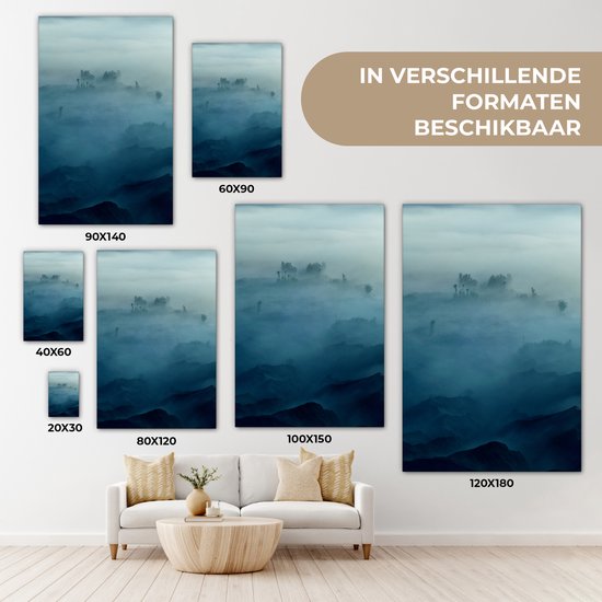Peinture sur toile - Brouillard - Arbres - Berg - Blauw - Canvasdoek - Photo sur toile - 80x120 cm - Peintures sur toile
