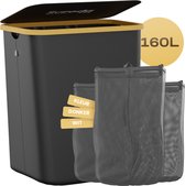 Saroda Wasmand 3 Vakken - Wasmanden - Met Deksel - Wassorteerder - Laundry Basket - Bag - Wasbox - 160L - Zwart