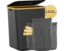 Saroda Wasmand 3 Vakken 160L - Wasmanden - Met Deksel - Wassorteerder - Laundry Basket - Bag - Wasbox - 160L - Zwart -