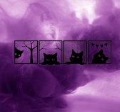 Djemzy - muurdecoratie woonkamer - slaapkamer - wanddecoratie - hout - zwart - dieren - 4 katten in vierkant frame - klein - 4 delig - MDF 6 mm