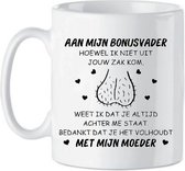 Subli-Print Classic Mug 330 Ml - Mug Cadeau Cadeau - À mon papa bonus Bien que je ne vienne pas de ta poche, je sais que tu me soutiens toujours. Merci d'avoir supporté ma maman - Mug avec texte - Wit/ noir