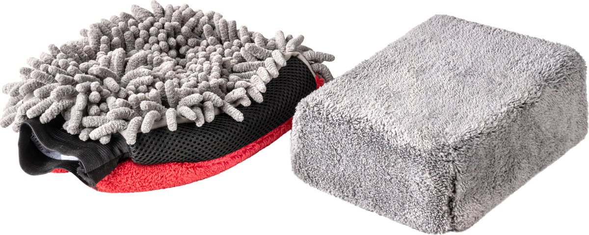 Set 2in1 washandschoen + spons microvezel zacht auto wasspons handschoen