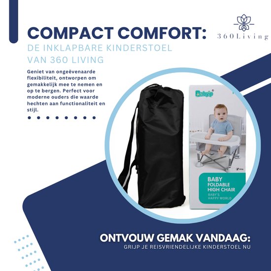 360 Living® - Kinderstoel Inklapbaar - Grijs - Eetstoel Baby - Kinderzetel - Kinderstoel Inklapbaar met Eetblad - Kinder Eetstoel van 360 Living — afbeelding 3
