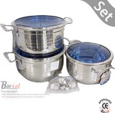Bol.com Borvat® - Superieure kwaliteit - inductiebodem food grade roestvrijstalen pannenset met handgrepen en doorzichtige onbre... aanbieding