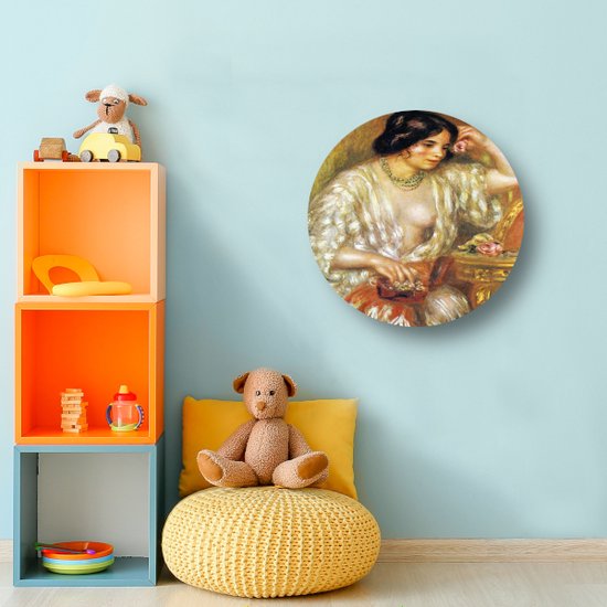 Gabrielle avec bijoux - Cercles muraux Pierre-Auguste Renoir - Tableau Femme - Cercles muraux Portrait - Décoration salon industriel - Tableau rond - Décoration salon cercle mural forex 100x100 cm