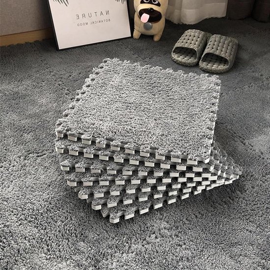 Dalles de moquette 10 pièces - emboîtables - caoutchouc mousse - 30 x 30 cm - peluche - puzzle en caoutchouc mousse - tapis de sol - avec bord - antidérapant - moquette - pour le sol Dalles de moquette