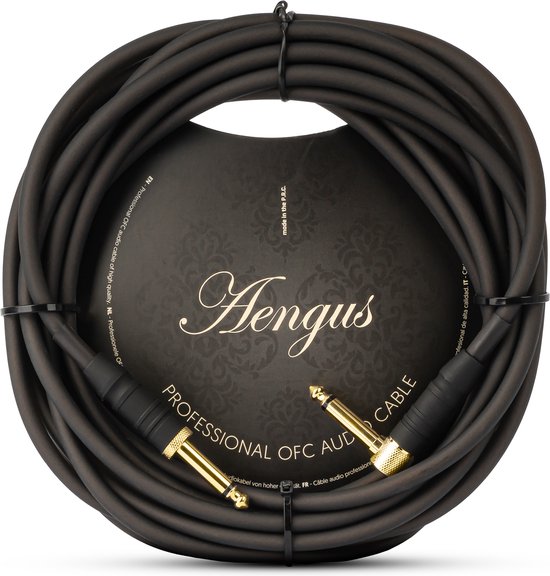 Câble guitare Áengus UltraFlex - Câble instrument 5 mètres - Fiche jack mono 6,35 mm coudée / droite - noir