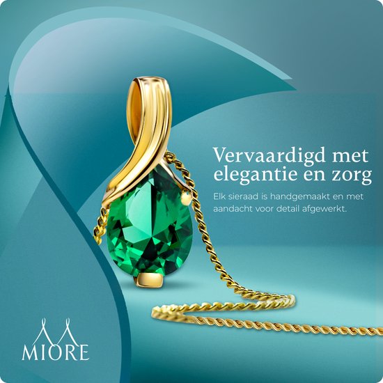 Miore - Collier en Or jaune Avec Émeraude - Femme - Or 14 Carats, Argent (925) - Bijou hypoallergénique - Collier Pendentif Fait Main