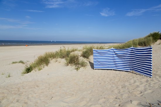 Strand windscherm azuurblauw – wit – 5 meter dralon – 180 cm
