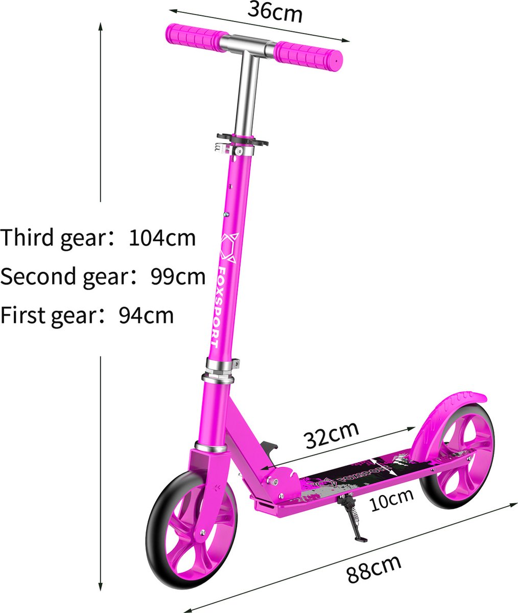 FOXSPORT Step - Draagkracht tot 100 kg - Opvouwbaar Step voor Kinderen/Volwassenen - voor Jongens en Meisjes - Drie instelbare hoogte-opties - PU-wielen van 20 cm - Step volwassenen met schokabsorptie - Rode roos — afbeelding 5