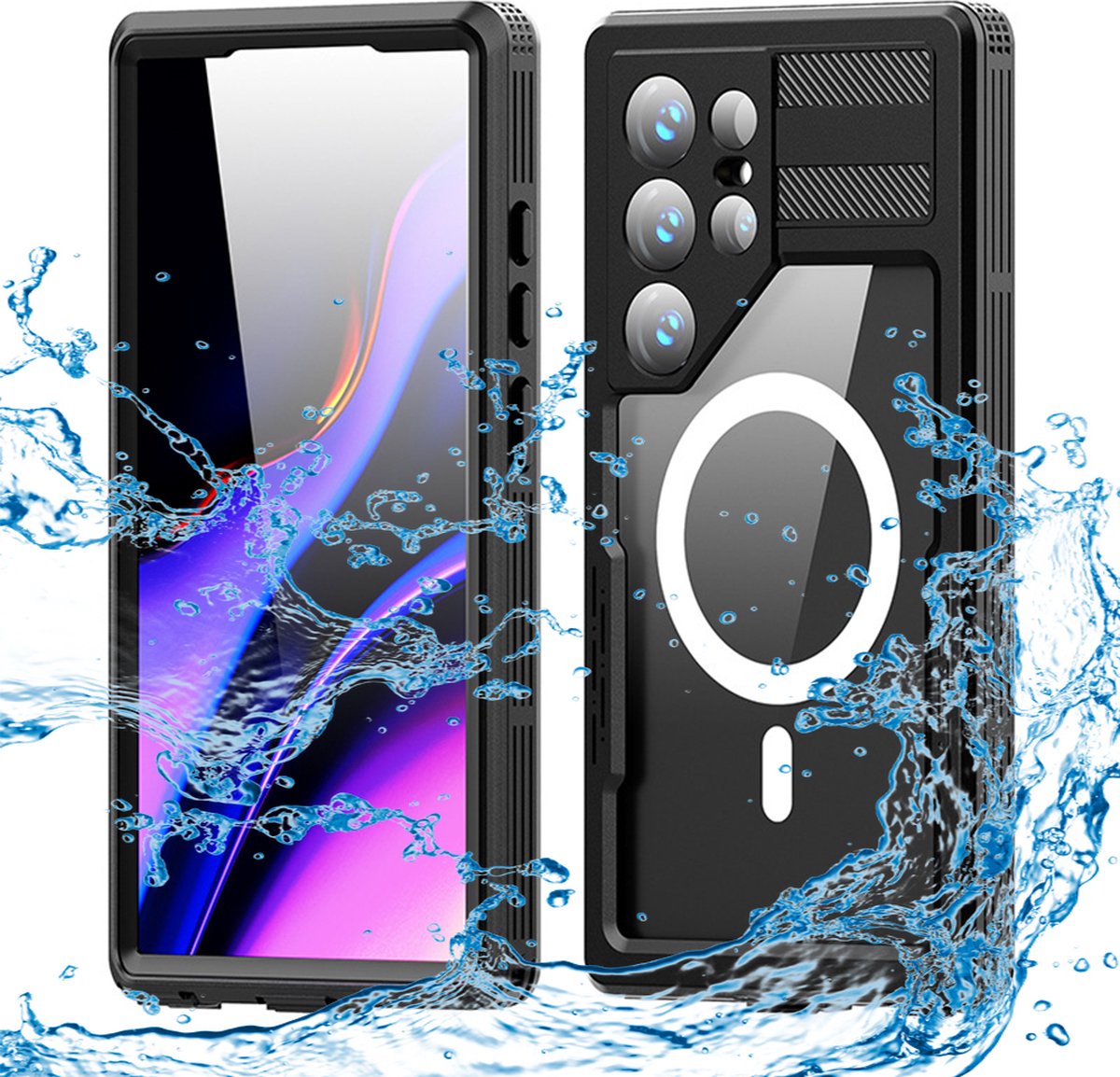 Hoesje geschikt voor Samsung Galaxy S24 Ultra - Shellbox Waterproof IP68 waterdichte 360 Case - Geschikt voor MagSafe - Zwart