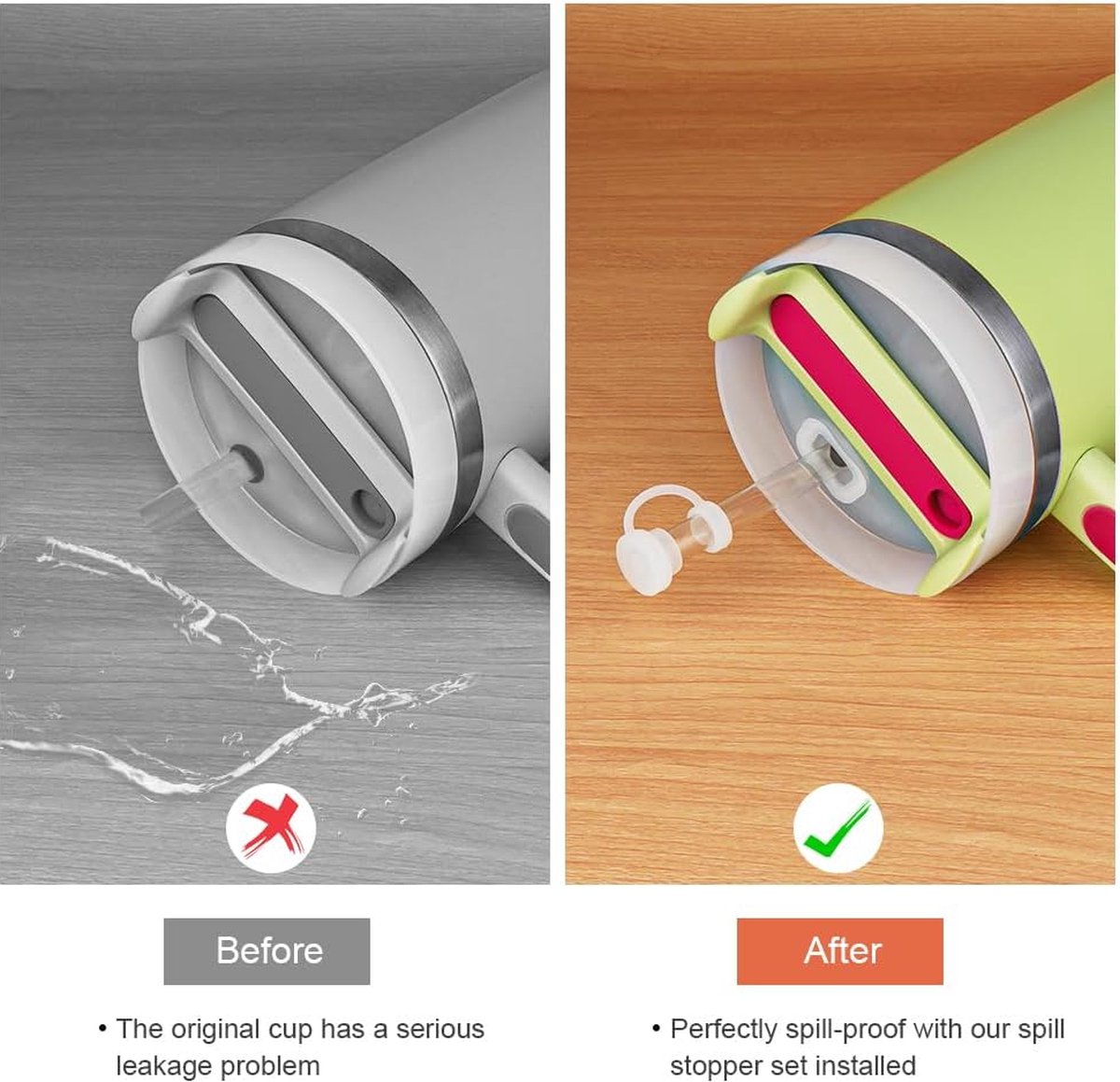3-delige set siliconen morsveilige stoppers, geschikt voor Stanley Tumbler 2.0 versie 30oz|40oz, met 2 rietjesdeksels, 2 ronde lekstops en 2 vierkante morsstops (helder