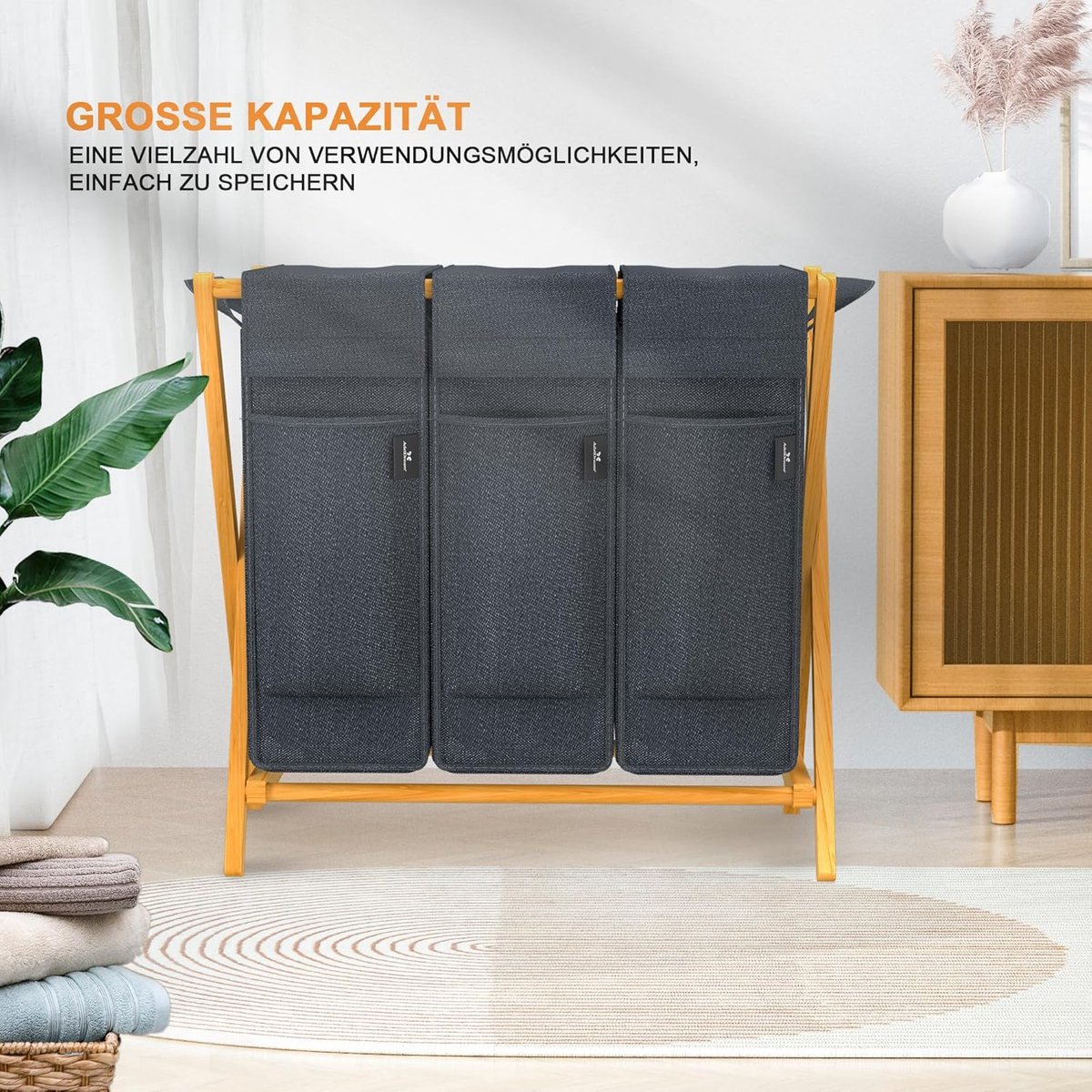 Goedkoopste Wasmand - Wassorteersysteem X-vormige wasbox wasmanden wassorteerder 3 vakken 150 liter van bamboe