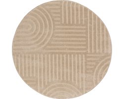 Modern Laagpolig Vloerkleed in Boho Stijl – Ø 200 cm – Beige – Premium Woonkamer Tapijt – Japans Design met Duurzame Jute onderkant