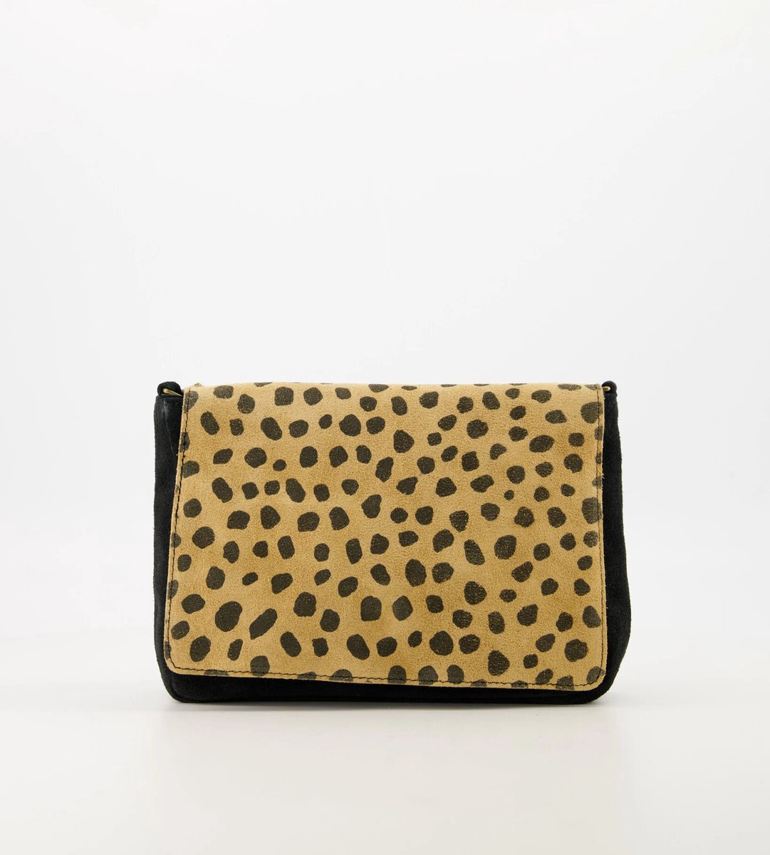 crossbody- suède- zwart/beige -dierenprint cheetah