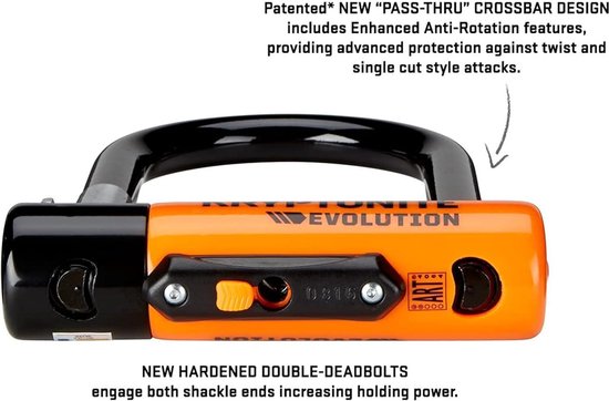 Evolution Mini 7 Kryptonite U-Lock met dubbele fietskabel - oranje en zwart - hoge veiligheid Frame lock van EVOLUTION — afbeelding 5