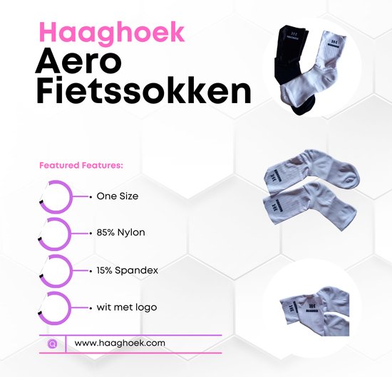 Chaussettes de vélo Aero Haaghoek blanches, basses, avec un motif rayé à la cheville et un logo.