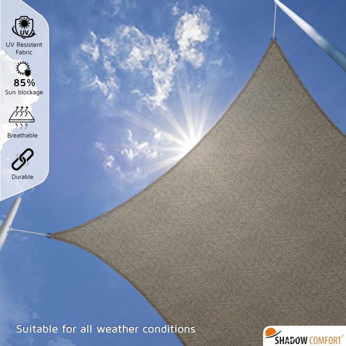 Shadow Comfort Mystic schaduwdoek vierkant 400x400cm kleur Sand -4x4