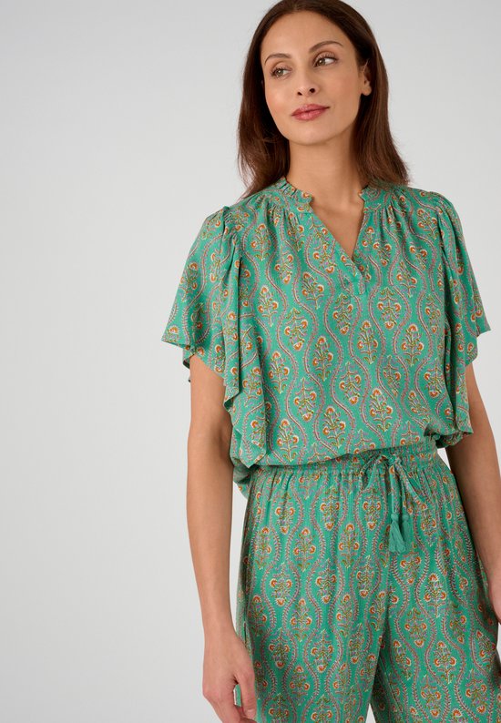 Chemisier/débardeur Femme CANDA - Viscose, Imprimé Fleuri Bleu/vert, Taille 46 - Occasion TBE