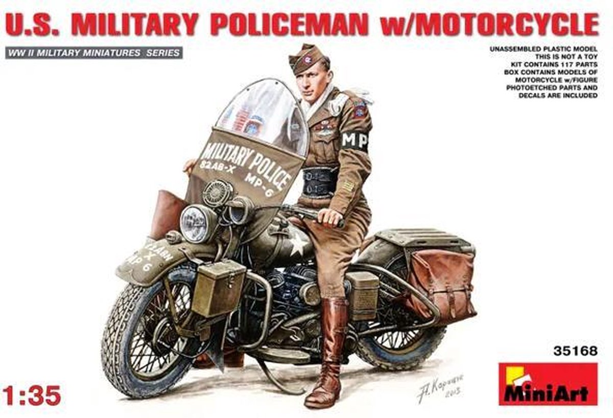 MiniArt Militaire voertuigen - U.S. Military Policeman met motorfiets - 35168
