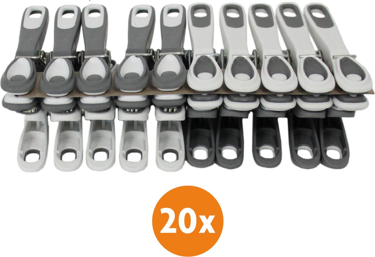 LaundrySpecialist Wasknijpers soft grip Grijs wit 20 stuks extra lang en stevig Gemaakt van 85% gerecycled materiaal wasknijpers plastic wasknijpers kunststof knijpers plastic Made in EU